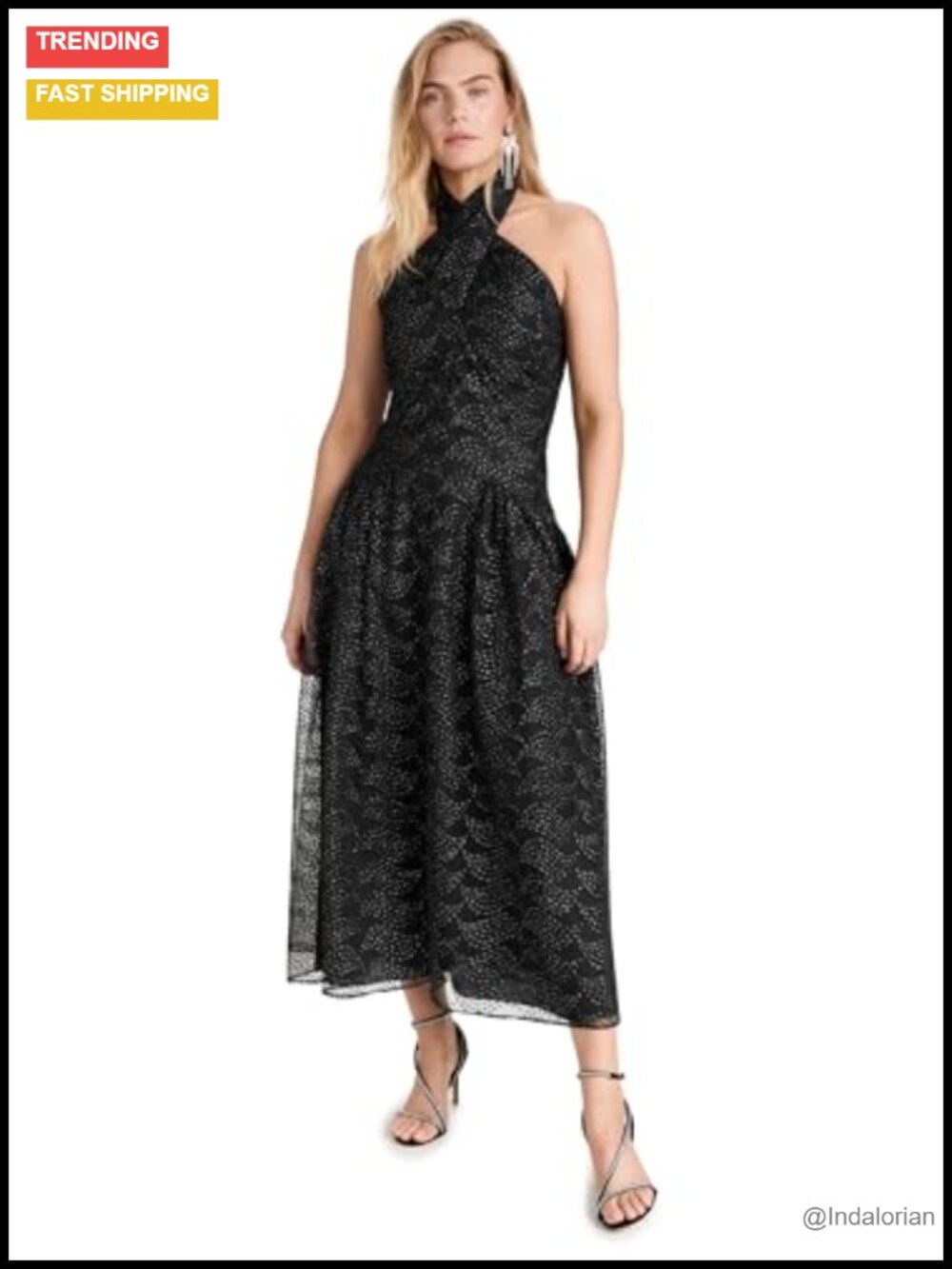 Shoshanna Olivia Womens Metallic Tulle Halter Dress with Boned Bodice